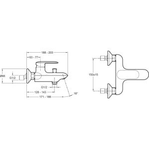 Смеситель для ванны с душем Jacob Delafon Kumin E99460-CP