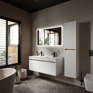 Тумба с раковиной Sancos Smart двойная 120 см, белый глянец