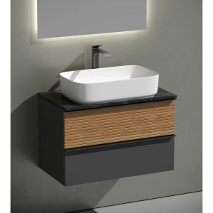 Купить Тумба с раковиной Sancos Delta 80 см, дуб красный, графит, столешница черный мрамор, раковина CN5021 в Москве с доставкой Тумба с раковиной Sancos Delta 80 см, дуб красный, графит, столешница черный мрамор, раковина CN5021