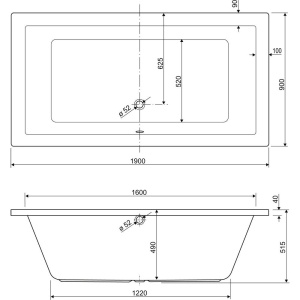 Акриловая ванна Cezares Plane 190x90 см, с каркасом