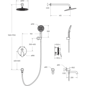 Душевой комплект BelBagno Marino VDSET-CRM С ВНУТРЕННЕЙ ЧАСТЬЮ, хром