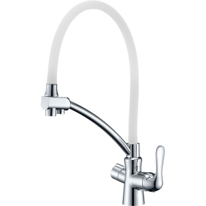 Комплект Мойка кухонная Polygran Argo 460 белый хлопок + Смеситель Lemark Comfort LM3070C-White с гибким изливом, хром, белый