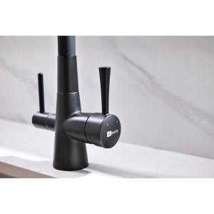 Комплект Мойка кухонная Ulgran U-104 -308 черная + Смеситель Lemark Comfort LM3075BL с гибким изливом, черный