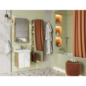 Тумба с раковиной AQUATON Сканди 45 белая глянцевая, дуб рустикальный