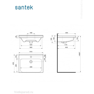 Купить Раковина мебельная Santek Миранда 60 1.WH30.2.421 белая в Москве с доставкой Раковина мебельная Santek Миранда 60 1.WH30.2.421 белая