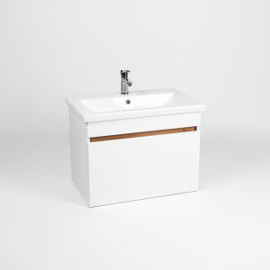 Тумба с раковиной VIANT Мальта 70 подвесная, белая, дуб вотан, 1 ящик