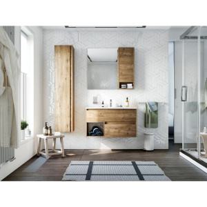 Мебель для ванной STWORKI Карлстад 90 дуб рустикальный, в стиле лофт, под дерево, подвесная (гарнитур, комплект)