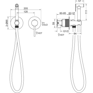 Гигиенический душ Timo Saona 2339/03SM со смесителем, С ВНУТРЕННЕЙ ЧАСТЬЮ, с защитой от ожогов, матовый черный