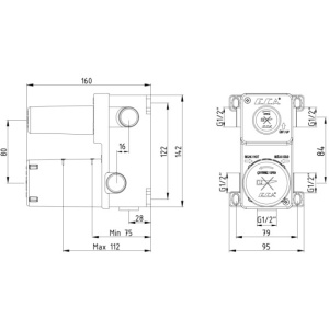 Скрытая часть для смесителя E.C.A. 102166301C1EX 3 режима, чёрный матовый