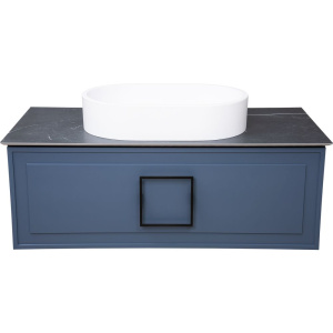 Мебель для ванной La Fenice Cubo 100, подвесная, синяя, черная столешница, матовая раковина