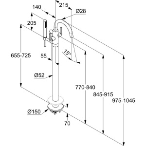 Напольный смеситель для ванны с душем Kludi Nova Fonte Puristic 205900515 хром