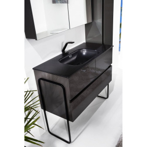 Тумба с раковиной Armadi Art Vallessi 100 антрацит глянец, с черной раковиной