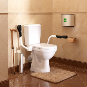 Унитаз-компакт Оскольская керамика Персона Премиум, подвод воды нижний, косой выпуск, с двойным опорным поручнем