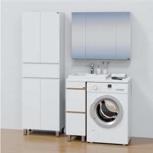 Тумба с раковиной СаНта Марс 29 L под стиральную машину, напольная, 2 ящика, янтарная