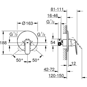Смеситель для душа Grohe Eurosmart Cosmopolitan 32880000, С ВНУТРЕННЕЙ ЧАСТЬЮ