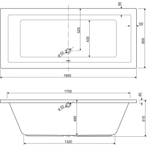 Акриловая ванна Cezares Plane 190x80 см, с каркасом