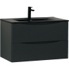 Тумба с раковиной BOND Cube, 80 подвесная, серая матовая, черная раковина