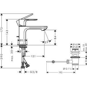 Смеситель для раковины Hansgrohe Rebris S 72510000 с донным клапаном, хром