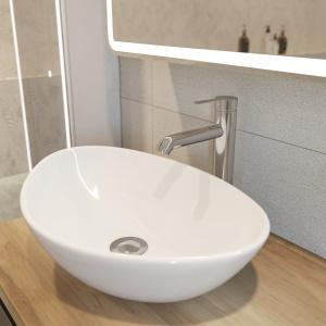 Мебель для ванной STWORKI Берген 60, серая со светлой столешницей 122, раковина Moduo 55 Leaf, R