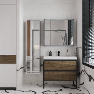 Купить Шкаф-пенал с зеркалом STWORKI Кронборг МВК077, 40, с подсветкой, черный в Москве с доставкой Шкаф-пенал с зеркалом STWORKI Кронборг МВК077, 40, с подсветкой, черный