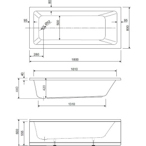 Акриловая ванна Cezares Plane Solo Mini 180x80 см, с каркасом