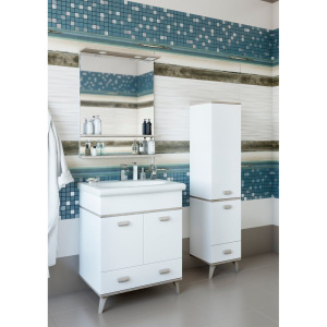 Зеркало Sanflor Бруно 70, белое, орегон, с подсветкой и полкой