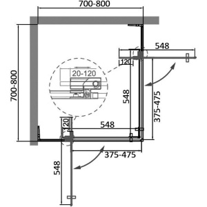 Душевой уголок Cezares Slider A 2 70/80 BR Nero профиль черный, стекло бронза