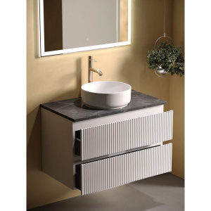 Тумба с раковиной Sancos Snob R 80 см, bianco, столешница черный мрамор, раковина CN5001