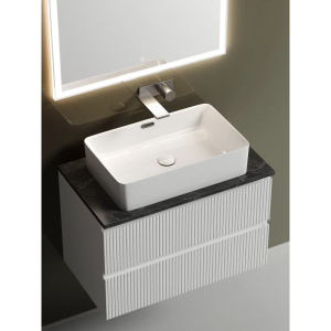 Купить Тумба с раковиной Sancos Snob T 80 см, bianco, столешница черный мрамор, раковина CN5025 в Москве с доставкой Тумба с раковиной Sancos Snob T 80 см, bianco, столешница черный мрамор, раковина CN5025