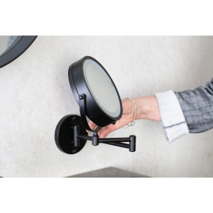 Косметическое зеркало Ridder Mary О3112010 с подсветкой, двухстороннее, телескопическое, поворотное, черное матовое