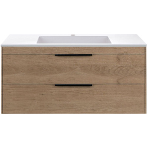 Купить Тумба с раковиной Vincea Chiara 2D 100, 2 ящика, натуральный дуб, с белой раковиной в Москве с доставкой Тумба с раковиной Vincea Chiara 2D 100, 2 ящика, натуральный дуб, с белой раковиной