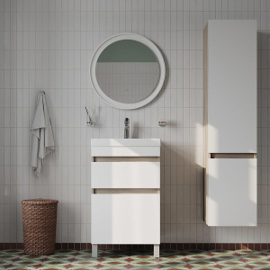 Купить Тумба с раковиной IDDIS Zodiac 50 напольная, с ящиками, белая, ясень-шимо в Москве с доставкой Тумба с раковиной IDDIS Zodiac 50 напольная, с ящиками, белая, ясень-шимо