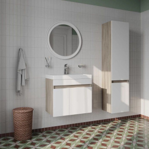 Тумба с раковиной IDDIS Zodiac 60 подвесная, с дверцами, белая. ясень-шимо