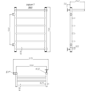 Полотенцесушитель водяной Тругор Идеал ПМ1 П ЛЦ5 80x50, с полкой, левый