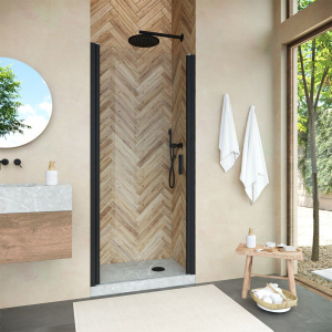 Душевая дверь в нишу Vegas Glass EP Novo h2000 60 02М 01 профиль черный матовый, стекло прозрачное