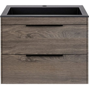 Тумба с раковиной Vincea Chiara 2D 60, 2 ящика, темный дуб, с черной раковиной