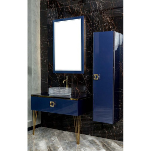 Тумба с раковиной Armadi Art Lucido 100 насыщенный синий, раковина 817, ножки золото
