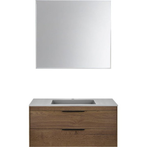 Тумба с раковиной Vincea Chiara 2D 100, 2 ящика, темный дуб, с серой раковиной