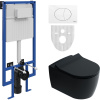 Комплект Унитаз подвесной STWORKI Ноттвиль SETK3104-2616 безободковый, с микролифтом, черный + Инсталляция + Кнопка 230824 белая