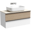 Тумба с раковиной Sancos Delta 100 см, дуб светлый, белый, столешница бежевая, раковина СN5004