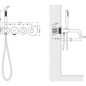 Термостатический смеситель Timo Saona 2324/18YSM С ВНУТРЕННЕЙ ЧАСТЬЮ, для ванны с душем, черное золото