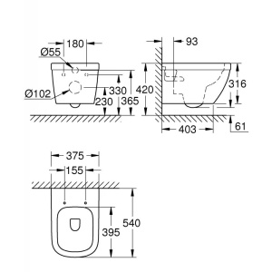 Унитаз подвесной Grohe Euro Ceramic 39538000 безободковый