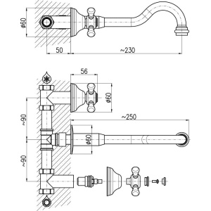 Смеситель для раковины Rav Slezak Morava retro MK131 С ВНУТРЕННЕЙ ЧАСТЬЮ