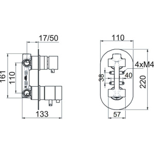 Термостатический смеситель Remer Elegance NT92 С ВНУТРЕННЕЙ ЧАСТЬЮ, для ванны с душем, 2 потребителя