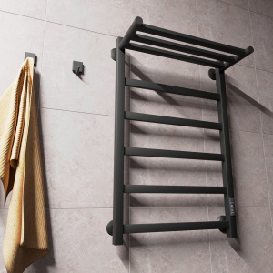 Купить Полотенцесушитель электрический Маргроид Вид 81-10 профильный 80x50 R, с полкой, черный матовый в Москве с доставкой Полотенцесушитель электрический Маргроид Вид 81-10 профильный 80x50 R, с полкой, черный матовый