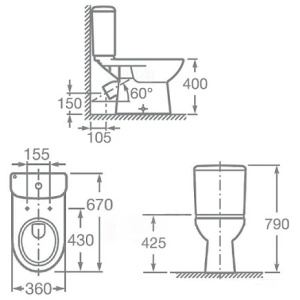 Унитаз-компакт напольный с бачком и сиденьем микролифт Roca Access 34P23900Y