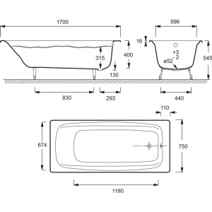 Купить Чугунная ванна Jacob Delafon Diapason E2937-S-00 170x75 см, с ножками P в Москве с доставкой Чугунная ванна Jacob Delafon Diapason E2937-S-00 170x75 см, с ножками P