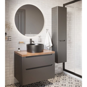 Мебель для ванной STWORKI Берген 80 серая с темной столешницей, с раковиной на выбор