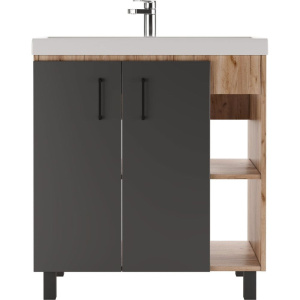 Купить Мебель для ванной Домино Craft 80 дуб вотан, графит в Москве с доставкой Мебель для ванной Домино Craft 80 дуб вотан, графит