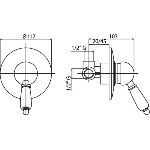 Смеситель для душа Cezares Elite DIM-03/24-Bi С ВНУТРЕННЕЙ ЧАСТЬЮ
